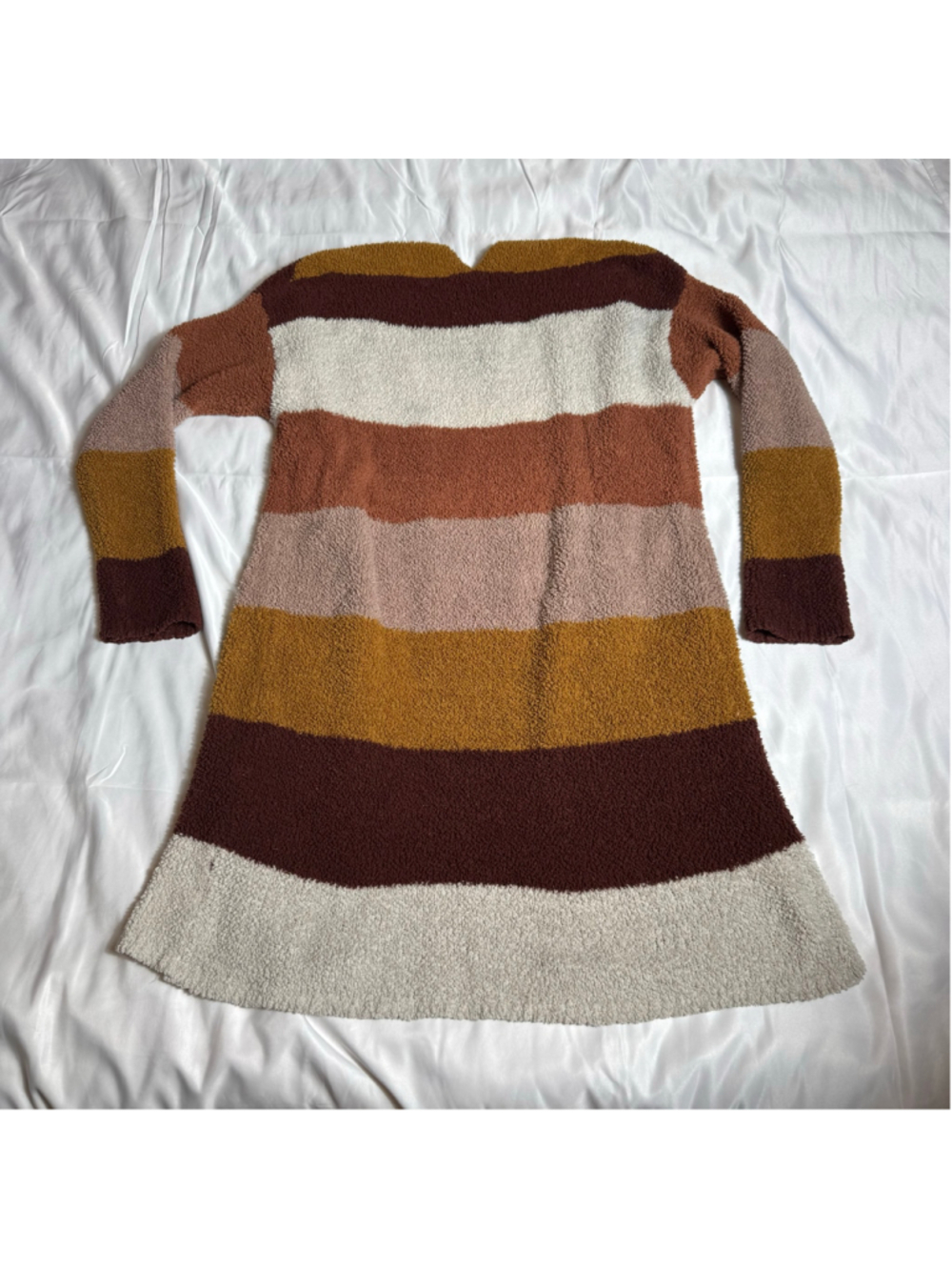 Women's Pink Rose Striped Cardigan Sweater Medium Brown Beige - Picture 5 of 7